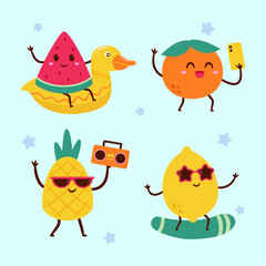 Cute summer fruit character set illustration