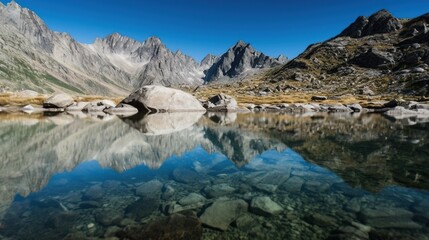 Alpine Lake Reflection Mountains.