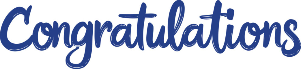 Blue congratulations handwritten script text isolated on white background