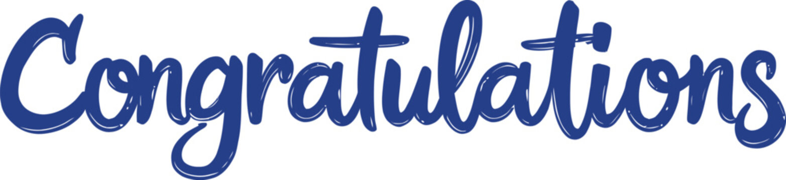 Blue congratulations handwritten script text isolated on white background