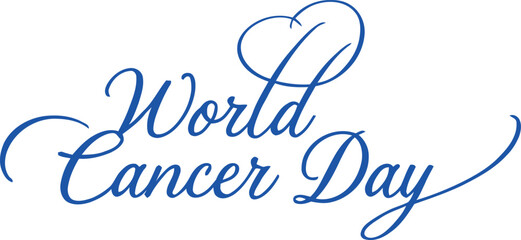 Elegant blue calligraphy for world cancer day with a heart shape isolated on white background