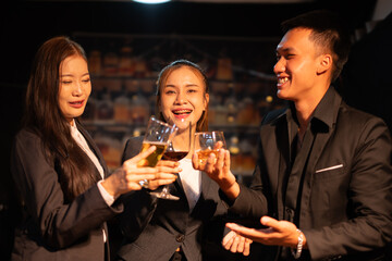 Group of female friends celebrating a holiday party, meeting, celebration, nightlife at a nightclub.