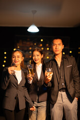 Group of female friends celebrating a holiday party, meeting, celebration, nightlife at a nightclub.