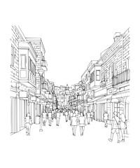 Line Art of Ben Yehuda Street, Jerusalem