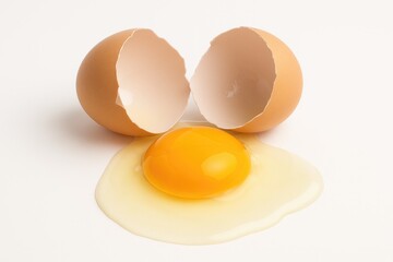 Broken eggshell on a plain white surface