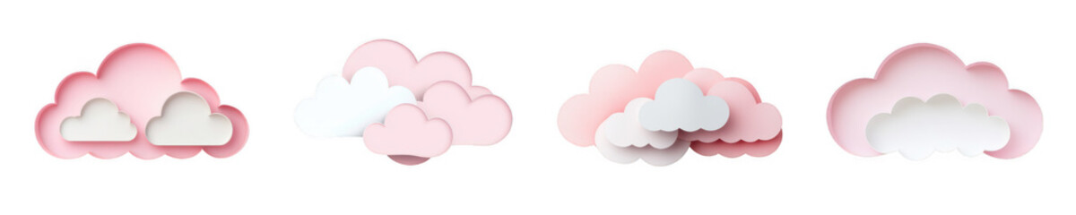 Playful pink cloud collection on transparent background png cutouts for creative projects