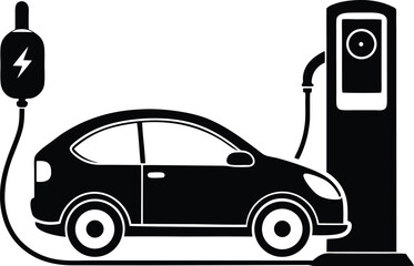 electric car charging silhouette,  vehicle energy icon, silhouette vector design