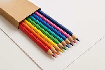 Naklejka premium Colored pencils arranged on paper inside a container