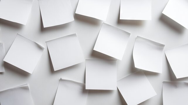 Sticky notes scattered like autumn leaves, evoking office zen, World Creativity Day brainstorm, minimalist inspiration canvas