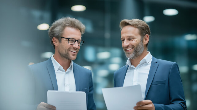 Colleagues Reviewing Financial Reports in a Glass Meeting Room