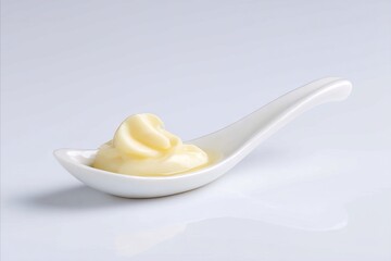 Creamy indulgence resting gracefully in a porcelain spoon, reminiscent of Global Mayonnaise Day celebrations and fine dining artistry