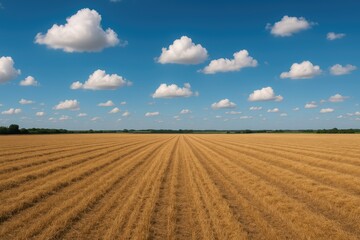 Field with a clear blue sky and freshly harvested crops