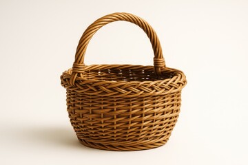 Empty woven basket on a plain white backdrop
