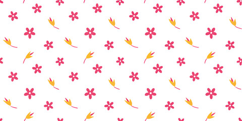 Floral Pattern: A vibrant and cheerful seamless pattern with pink blossoms and delicate yellow leaves, perfect for adding a touch of nature's beauty to any design.