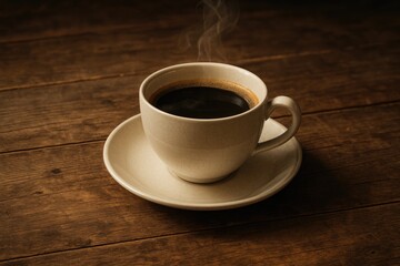 A cup of coffee placed on a rustic wooden surface