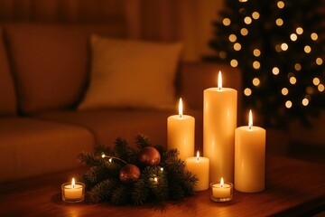 Warm and inviting home interior with glowing candles