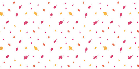 Autumn Leaves Pattern: A cheerful seamless pattern featuring small, scattered autumn leaves in shades of red and gold. Perfect for textile design, wallpaper, or scrapbooking.