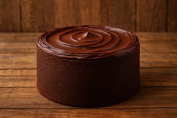 Detailed view of a rich chocolate cake against various wooden textures and diverse backgrounds
