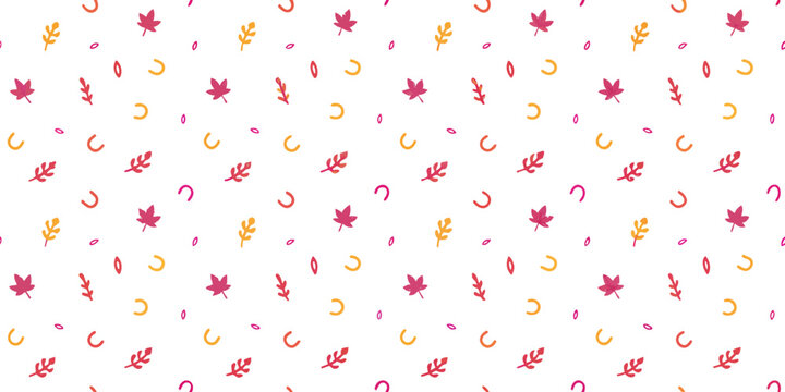 Autumn Leaves and Horseshoes Pattern: A cheerful autumn-themed seamless pattern featuring scattered maple leaves and horseshoes in warm, autumnal colors. Perfect for crafting and design projects.