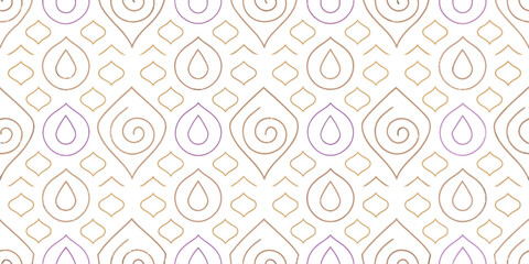 Intricate Ornament: A minimalist seamless pattern features stylized teardrop shapes, spirals, and diamond forms, creating a sense of calm and aesthetic harmony.
