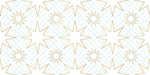 Golden Stars and Geometric Elegance: An intricate pattern of radiant golden stars intertwined with delicate geometric lines, creating a seamless and elegant design perfect for various creative uses.