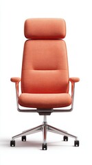 Obraz premium Ergonomic tangerine swivel throne, futuristic workspace chariot, International Ergonomics Month, elevates office zen with vivid comfort