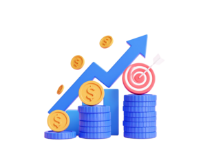 3D Rendered business arrow up direction concept to success target. Finance growth vis 