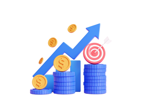 3D Rendered business arrow up direction concept to success target. Finance growth vis 