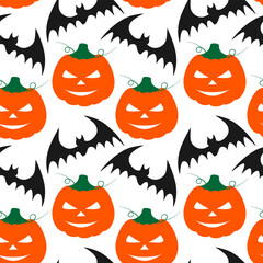 Hand Drawn Halloween pumpkin with and bat Seamless Pattern Halloween Holiday Festive Backdrop idea
