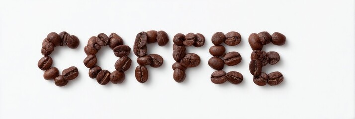 Rich espresso-hued coffee beans spell invigorating caffeine zest, perfect for International Coffee Day or a quirky typography feast
