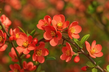 Obraz premium Japanese quince blossoms and Maules quince display