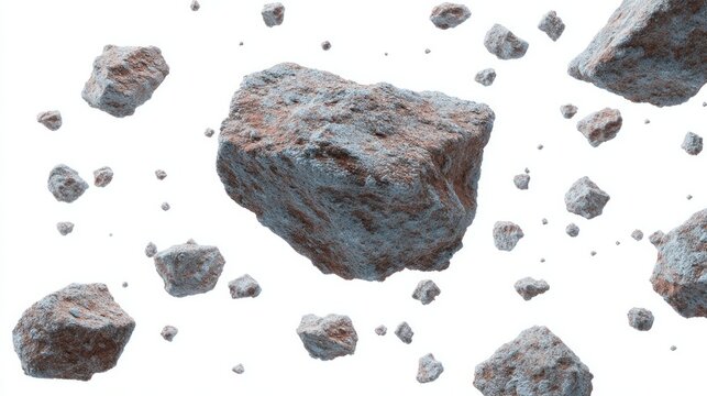 Floating meteorites in cosmic ballet, painting an ethereal scene for Asteroid Day and World Space Week enthusiasts