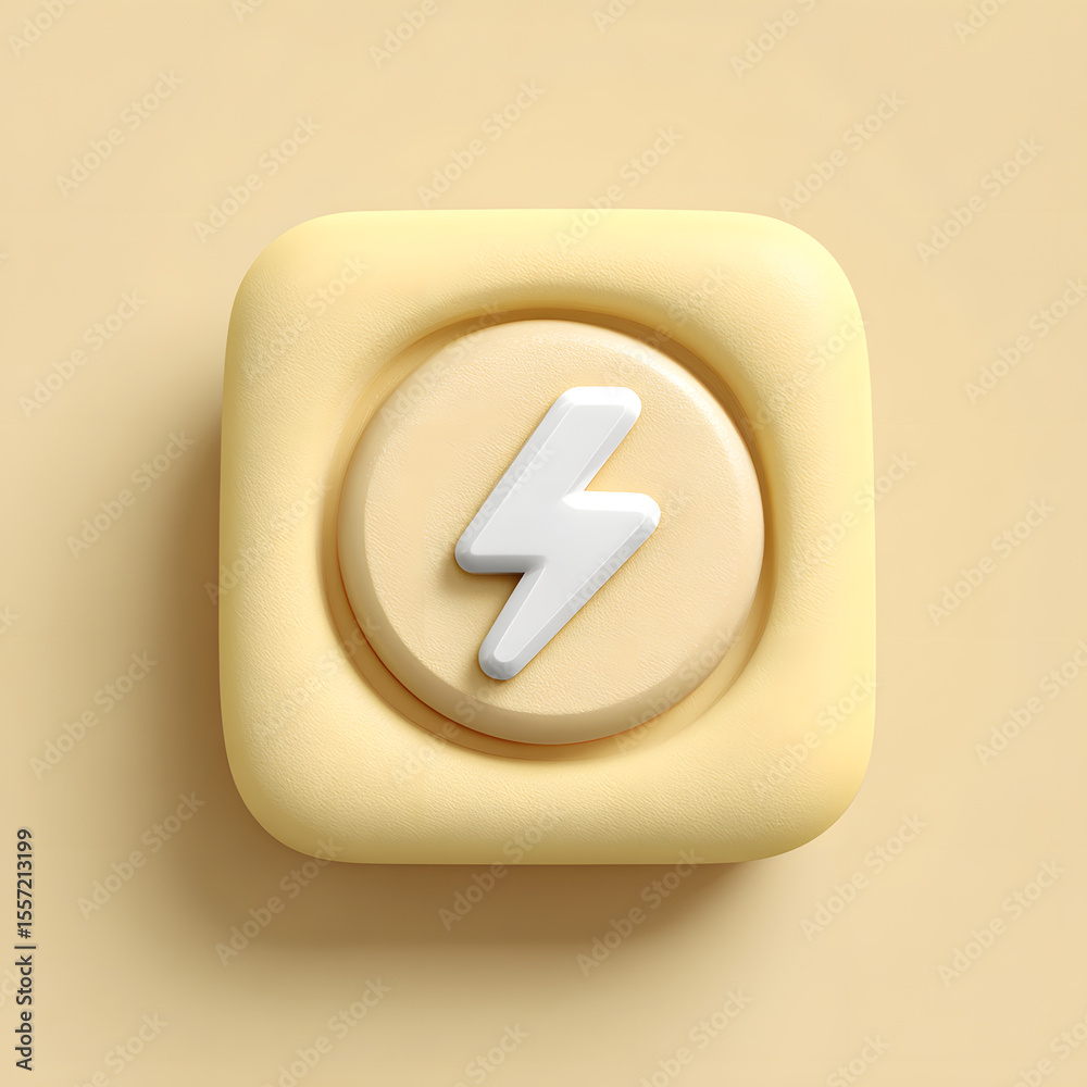 Fototapete a 3d rendered lightning bolt icon, set within a button.