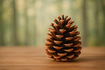 A pine cone resting on a surface amidst natural surroundings