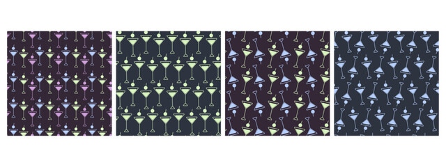 Colorful Hand Drawn Neon shades Cocktail Glasses Seamless Pattern Bartender day Backdrop idea Bundle