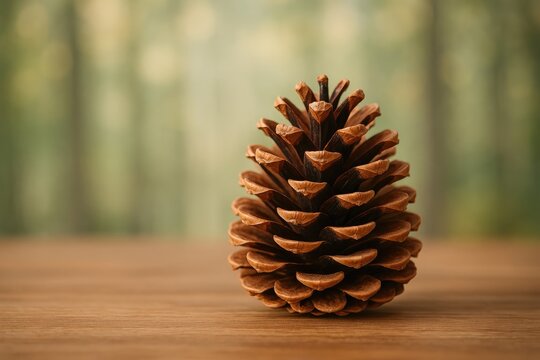 A pine cone resting on a surface amidst natural surroundings