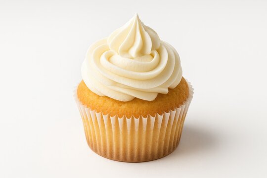 Sweet cupcake displayed on a plain white backdrop