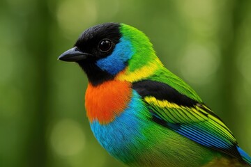 Obraz premium Detailed close-up of a bird's head showcasing vibrant multicolored feathers