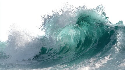 Fototapeta premium Dynamic ocean wave with foaming crests and turquoise water isolated on a isolated background illustrating power and natural beauty