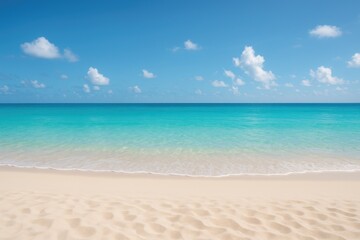 Serene tropical shoreline with clear sky and pristine white sands