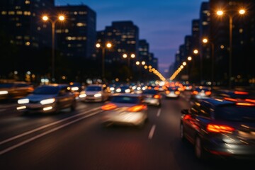 Fototapeta premium Nighttime congestion with illuminated streets and dynamic motion effects