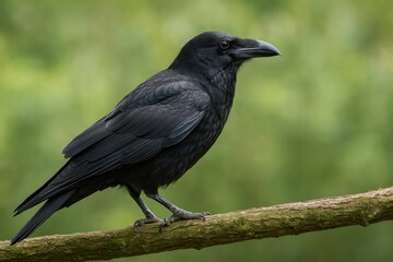 Fototapeta premium Silhouette of a crow perched on a branch