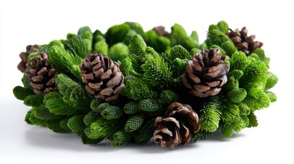 Christmas wreath with pine cones isolated on white background