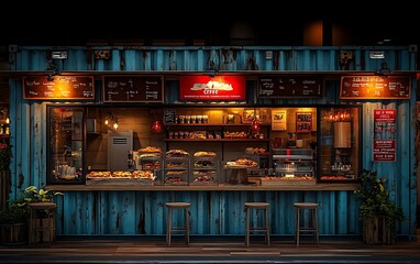 Night Cafe Mockup Rustic Container Shop Design