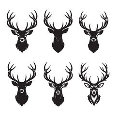 Deer Silhouette Vector on White Background – Minimalist Wildlife Design-deer silhouette, deer vector, deer head silhouette, wild animal silhouette, minimalist deer, stag silhouette, deer antlers.