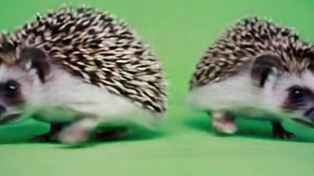 A close-up of a hedgehog on a vibrant green background, showcasing its unique features and textures