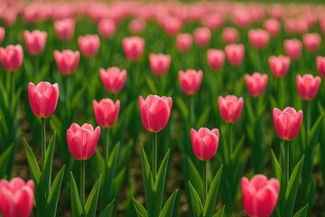 Fototapeta premium Vibrant springtime tulip garden bursting with color