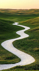 Long and Winding Gravel Path Through Green Field