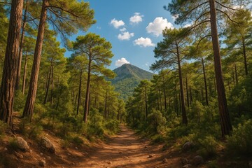 Obraz premium Vegetation and Natural Landscapes of the Kemer Area with a Focus on Calis Tepe Mountain Trail and Unique Pine Forests