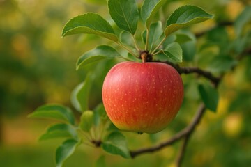 Juicy, Fully Ripened Apple Clinging to a Branch